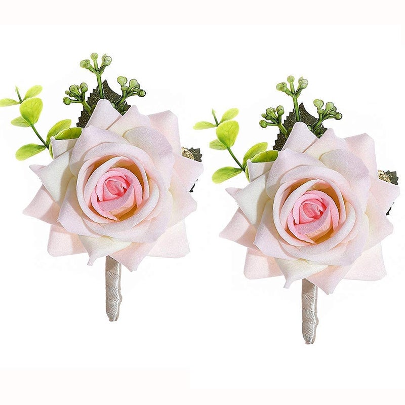 Campsis Campsis Wedding Boutonniere Red Rose Corsage Buttonholes Flower Groom Groomsman Best Man Wedding Flowers Accessories for Groom Groomsmen Prom (Pink)
