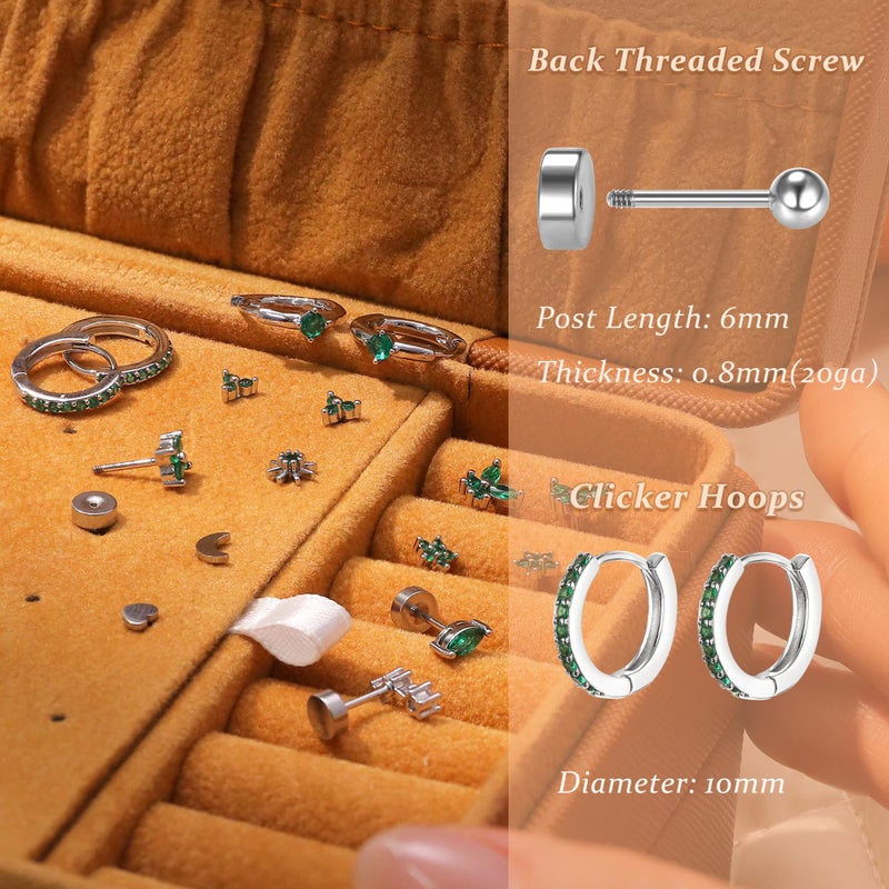 KRFY Flat Back Stud Earrings - 17 Pairs Silver Color Surgical Steel Stud Earrings For Women Hypoallergenic Hoop Earrings Tiny Screw Back Cartilage Earring Set For Multiple Piercing - Image 2