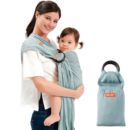 Mamaway Baby Ring Sling Carrier Newborn and Toddler Sling Supports up to 165lbs IHDI Certified Rayon Linen Made Soft Breathable Nylon 66 Safety Rings Storage Pocket Design Blue - Image 1