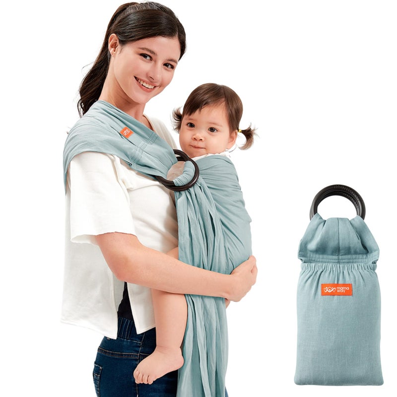 Mamaway Baby Ring Sling Carrier Newborn and Toddler Sling Supports up to 165lbs IHDI Certified Rayon Linen Made Soft Breathable Nylon 66 Safety Rings Storage Pocket Design Blue - Image 2