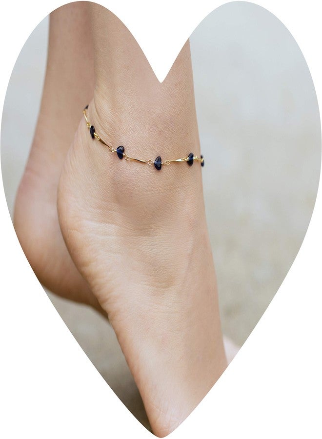 LIFETIME JEWELRY Blue Hearts Anklet for Women & Teen 24k Gold Plated Bracelet (10.0) - Image 2