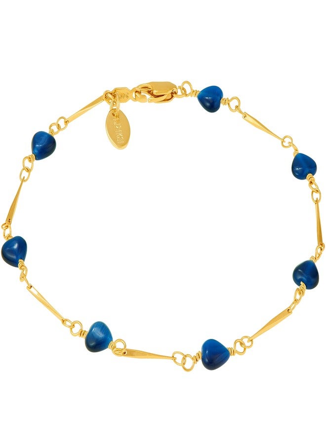 LIFETIME JEWELRY Blue Hearts Anklet for Women & Teen 24k Gold Plated Bracelet (10.0) - Image 1