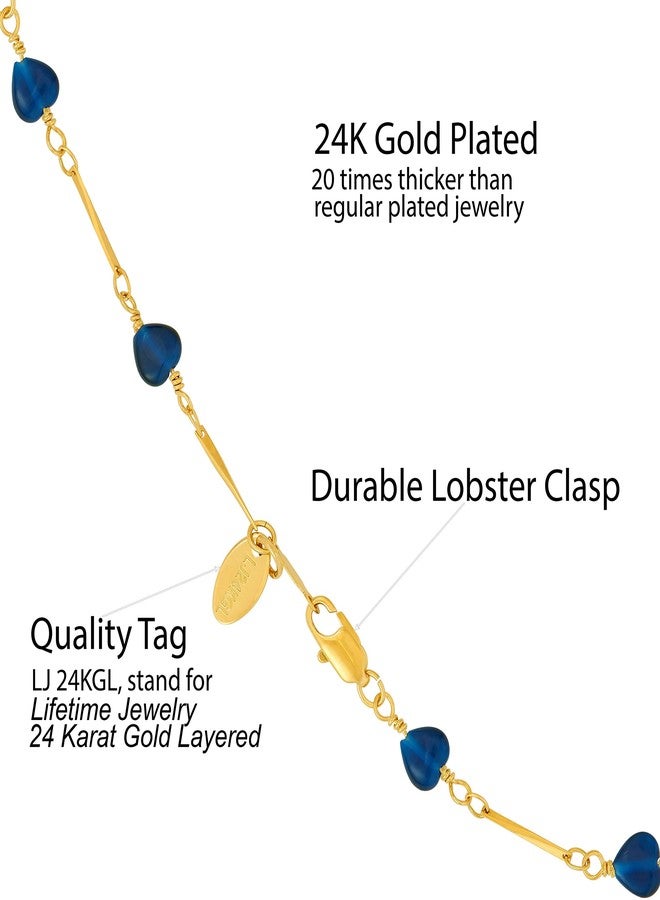 LIFETIME JEWELRY Blue Hearts Anklet for Women & Teen 24k Gold Plated Bracelet (10.0) - Image 3