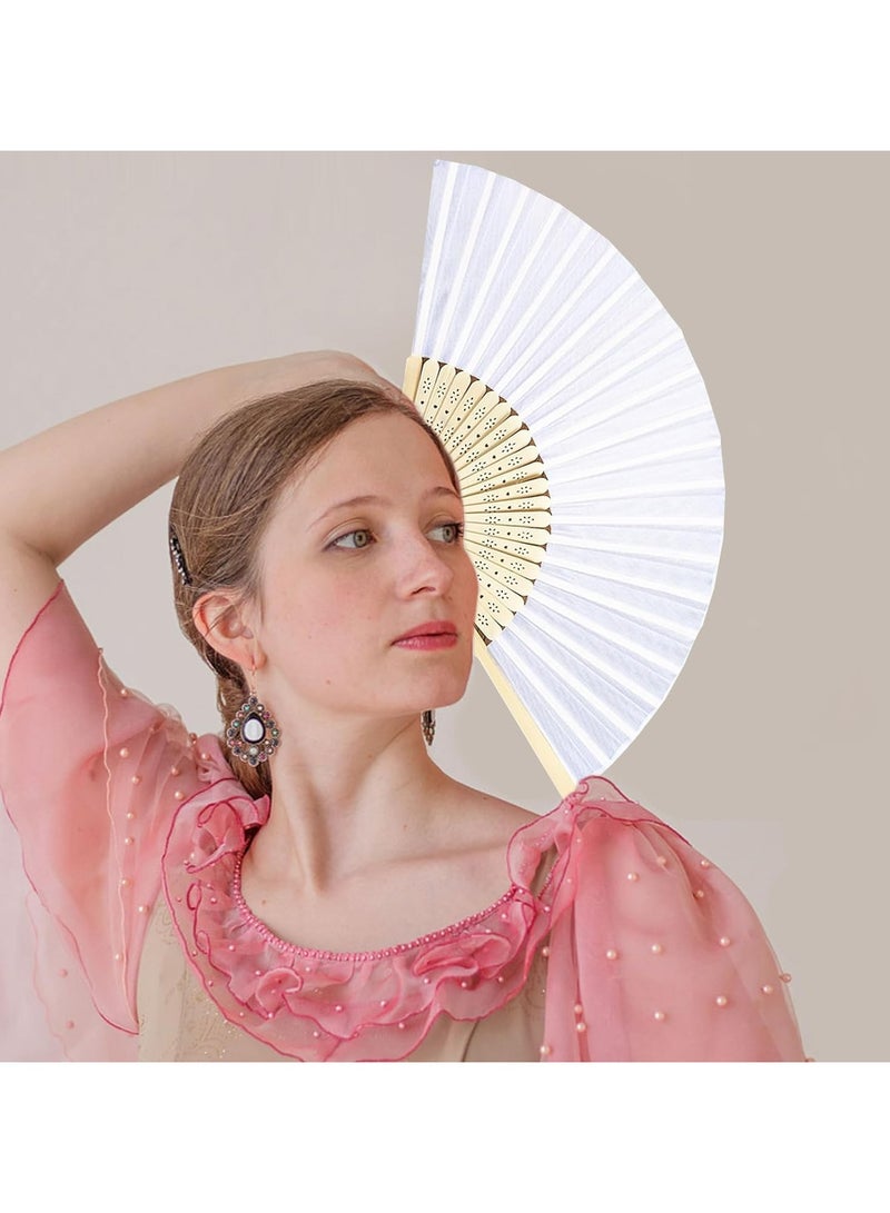 Folding Fans, 2Pcs White Folding Fans, Foldable Bamboo Fans, Hand Fan for Women, Silk Fabric Handheld Folded Fan, Chinese Fan for DIY Decoration, Wedding, Dancing Party, Summer - Image 2