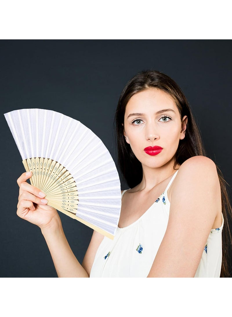 Folding Fans, 2Pcs White Folding Fans, Foldable Bamboo Fans, Hand Fan for Women, Silk Fabric Handheld Folded Fan, Chinese Fan for DIY Decoration, Wedding, Dancing Party, Summer - Image 5