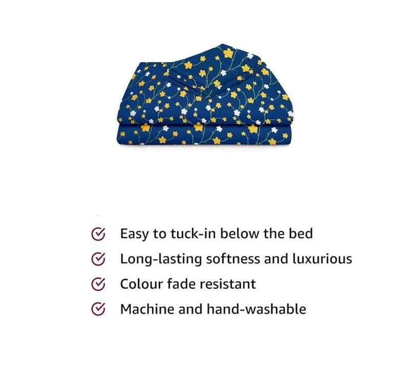 BSB بي إس بي هوم مجموعة سرير مفرد من قطن جلاسيه الفاخر بتصميم عصري مزخرف بالأزهار - غطاء وسادة واحد - أزرق وأبيض وأصفر ورقة - Image 4
