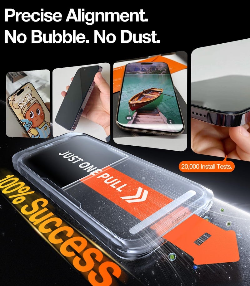 TORRAS GlassGo Privacy Original for iPhone 17 Pro Privacy Screen Protector [25° Anti-Spy] [12Ft Shatterproof] 9H+ Aerospace for iPhone 17 Pro Tempered Glass Full Coverage 6.3" 2-Pack - Image 5