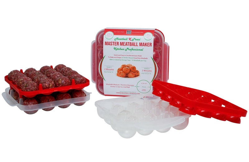 Meatball X Press Meatball X Press  Meatball Maker  Stacking Storage Tray System  Kitchen Professional  32 Meatball Product 