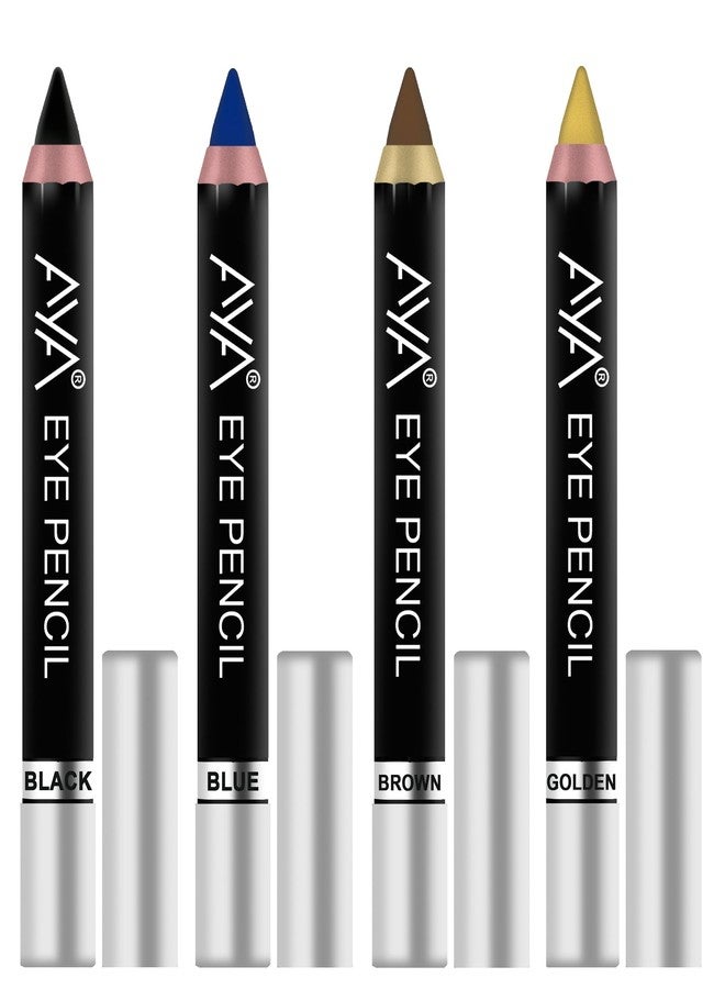 AYA Eye Pencil for Kajal/Eyeliner - set of 4 (Black, Blue, Brown, Golden) | Glides Smoothly | Creamy smooth formula | Light weight - Image 1