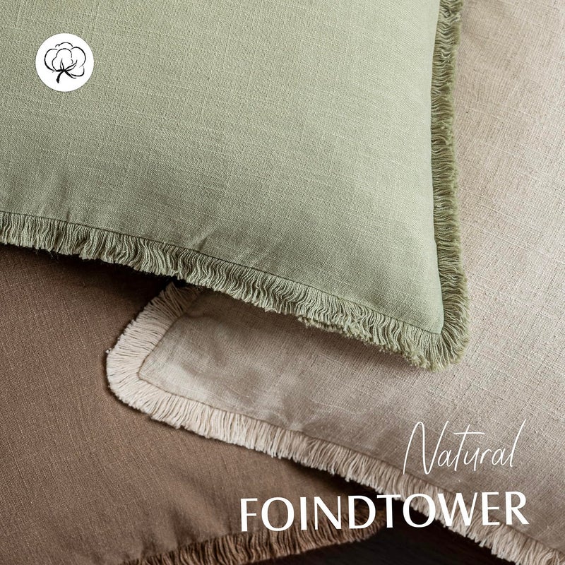 Foindtower Set of 2 Decorative Fringe Throw Pillow Covers Boho Farmhouse Cushion Cover with Tassels Soft Accent Pillowcase for Couch Sofa Bed Living Room Home Decor,20Ã—20 Inch,Light Sage Green - Image 4