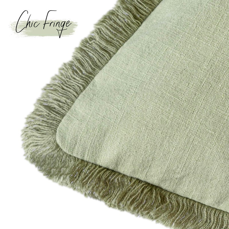 Foindtower Set of 2 Decorative Fringe Throw Pillow Covers Boho Farmhouse Cushion Cover with Tassels Soft Accent Pillowcase for Couch Sofa Bed Living Room Home Decor,20Ã—20 Inch,Light Sage Green - Image 3