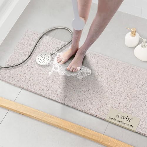 Asvin Soft Textured Bath, Shower, Tub Mat, 47x16 Inch, Phthalate Free, Non Slip Comfort Bathtub Mats with Drain, PVC Loofah Bathroom Mats for Wet Areas, Quick Drying - Image 1
