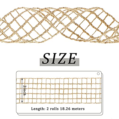 Mtlee 2 Rolls Mesh Burlap Wired Ribbon Open Weave Burlap Net Ribbon Fabric DIY Craft for Wrapping Bow Wreath Party DIY Crafts Home Decor(20 Yards x 2 Inch,5 Square Grids) - Image 4