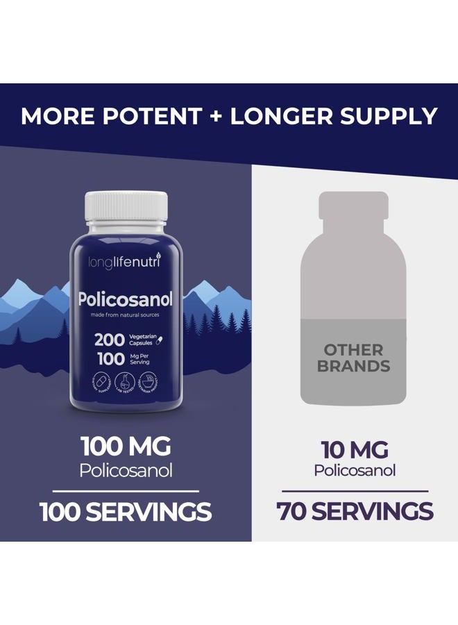 LongLifeNutri Policosanol 100mg - 200 Vegetarian Capsules, Natural Sugar Cane Supplement for Balanced Cholesterol, 3-Month Supply, Non-GMO, Lab Tested, Made in USA - Image 3