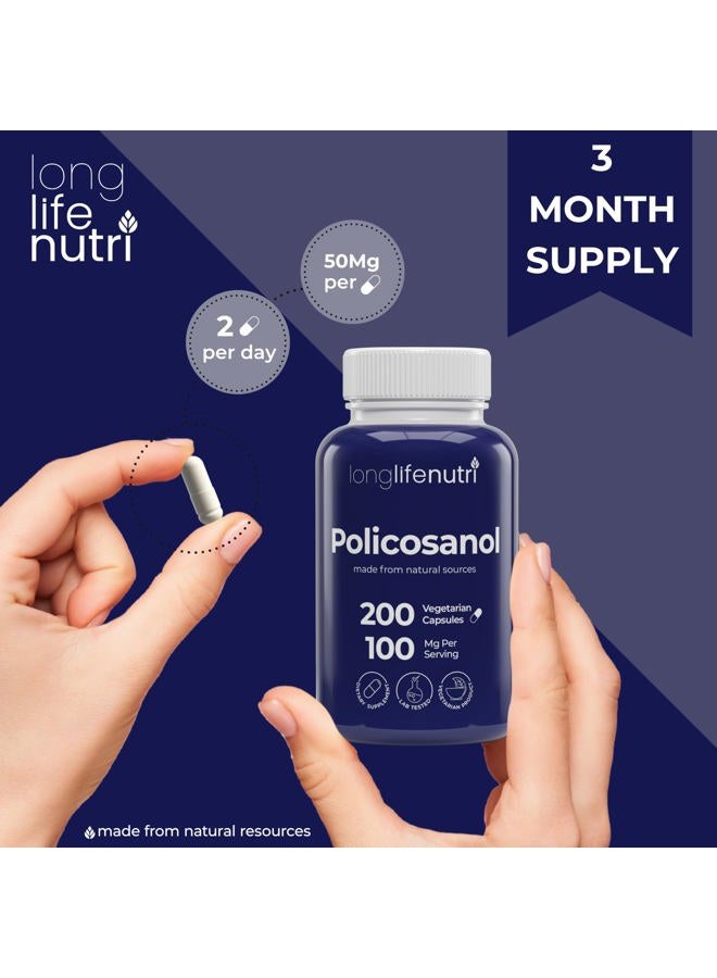 LongLifeNutri Policosanol 100mg - 200 Vegetarian Capsules, Natural Sugar Cane Supplement for Balanced Cholesterol, 3-Month Supply, Non-GMO, Lab Tested, Made in USA - Image 5