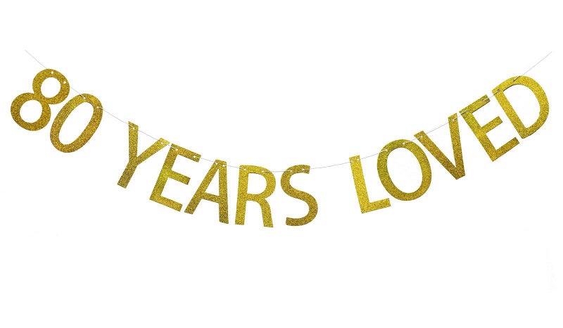 Festiko®Gold Glitter 80 Years Loved Banner for 80th Birthday Decorations - Image 1