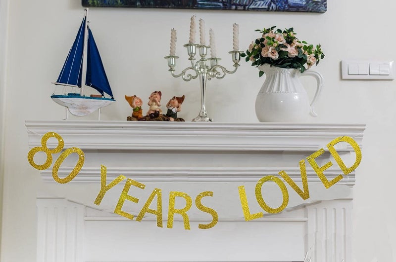 Festiko®Gold Glitter 80 Years Loved Banner for 80th Birthday Decorations - Image 2
