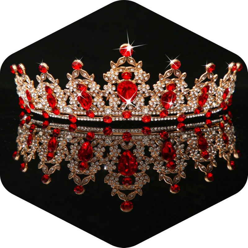 Kamirola Queen Crown and Tiaras Princess Crown for Women Crystal Headbands for Bridal, Princess for Wedding and Party 01 (Gold Red) - Image 1