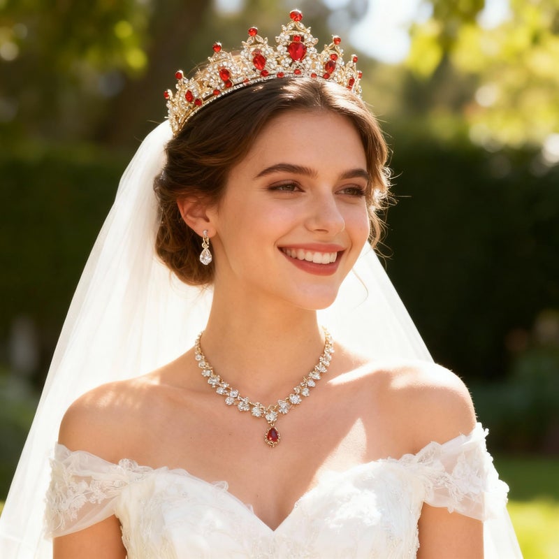 Kamirola Queen Crown and Tiaras Princess Crown for Women Crystal Headbands for Bridal, Princess for Wedding and Party 01 (Gold Red) - Image 3