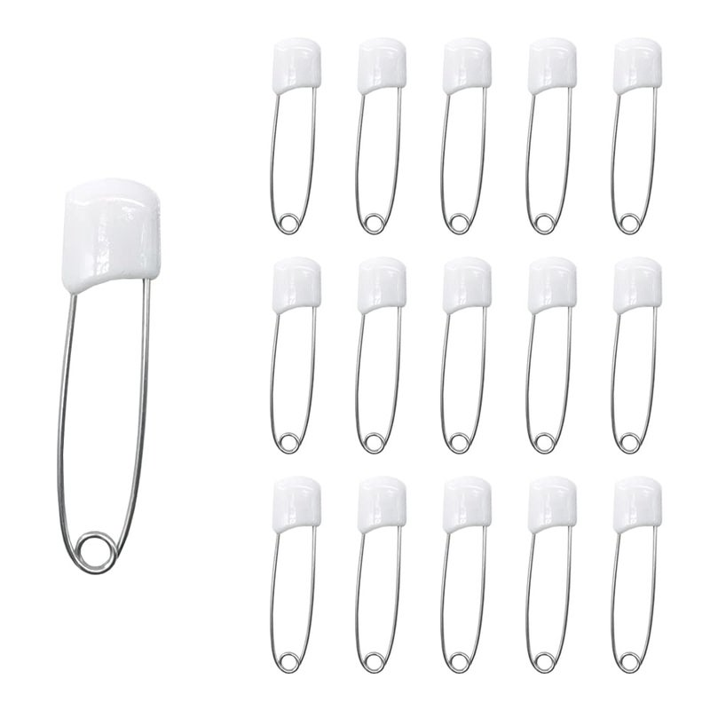 Ruidee 50 Pcs Diaper Pins Nappy Pins Plastic Head Safety Pins with Safe Locking White