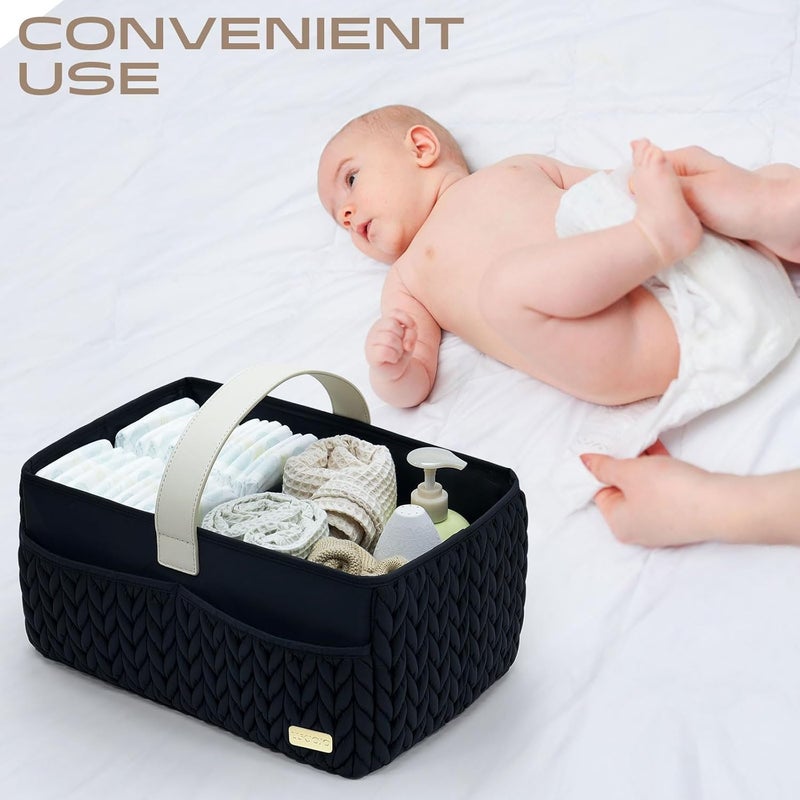 LUKJOJO Luxurious Baby Diaper Caddy, Nursery Storage Basket for Newborn Essentials, Travel Baby Basket for Diapers Baby Wipes, Organizer Tote Bag Storage Bin, Baby Shower Gifts(Black) - Image 5