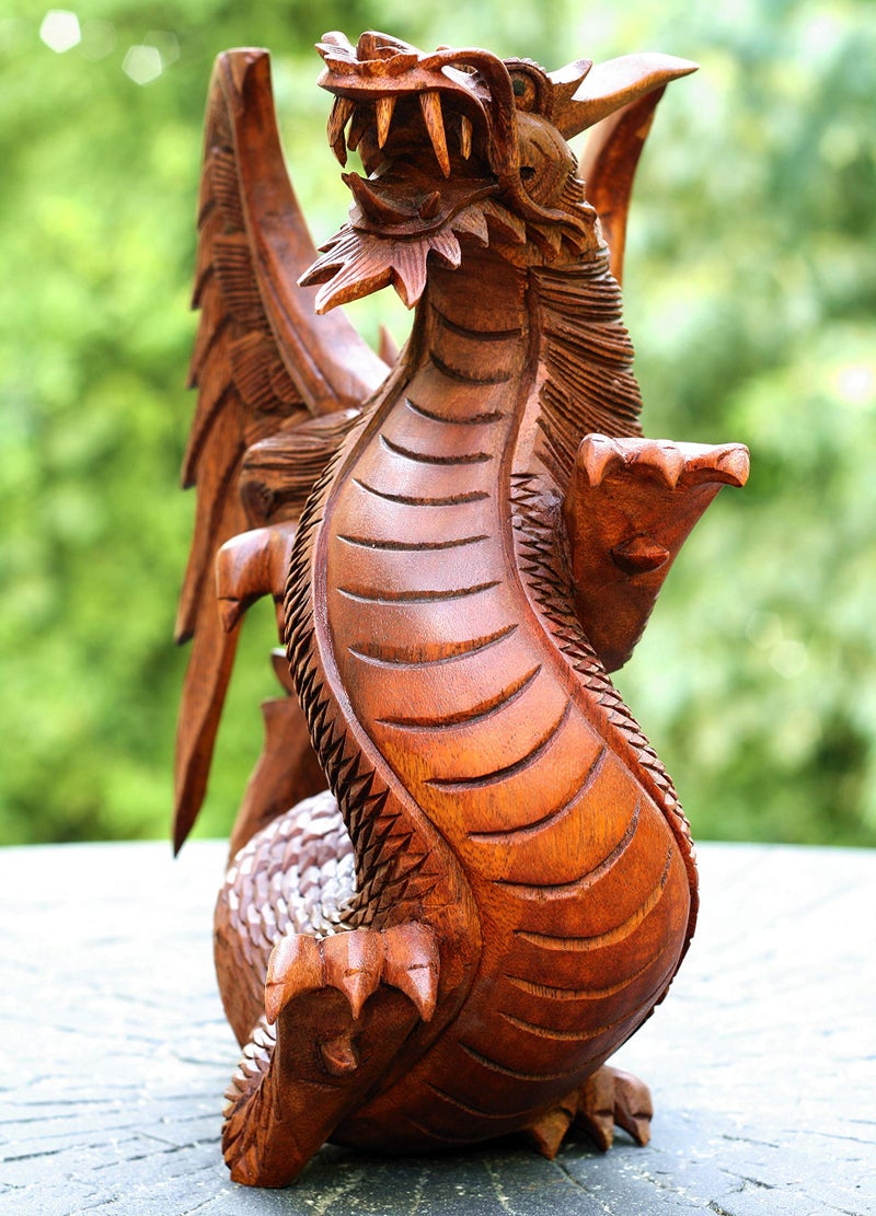 G6 Collection Hand Carved Wooden Dragon Statue, Winged Dragon Figurine Sculpture for Shelf, Mantel or Office, Mythical Creature Home Décor (8.5" Tall) - Image 5