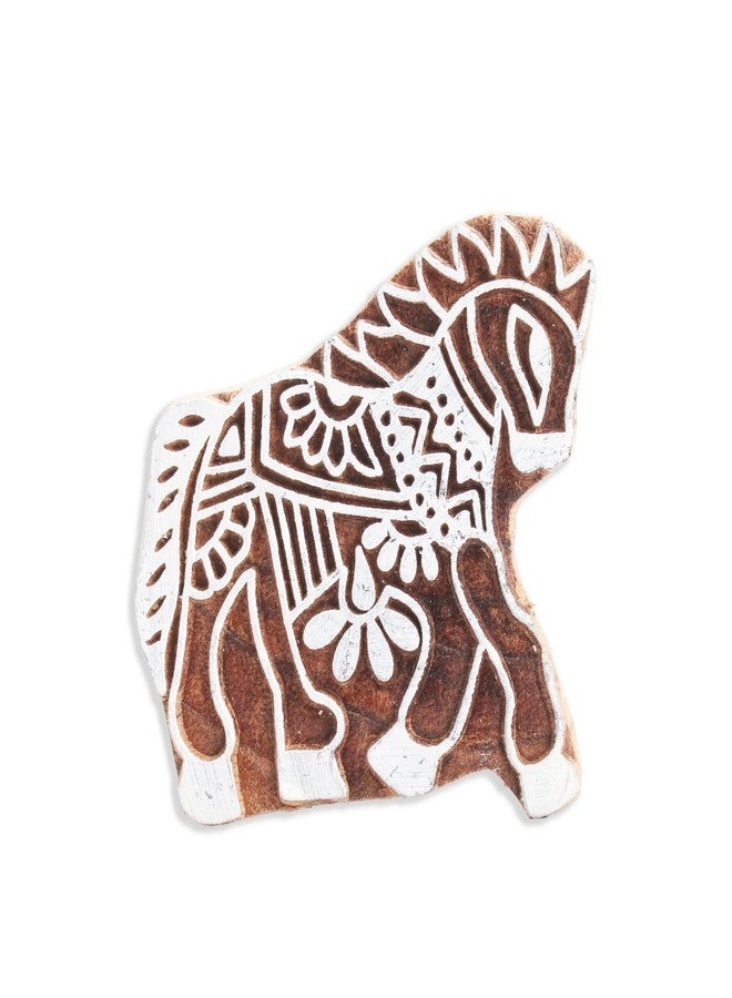itsy-bitsy Itsy Bitsy Hand Carved Wooden Printing Block Royal Horse W 2inch X L 3inch 1pc Traditional Indian Textile Stamp for DIY Fabric Printing - Image 1