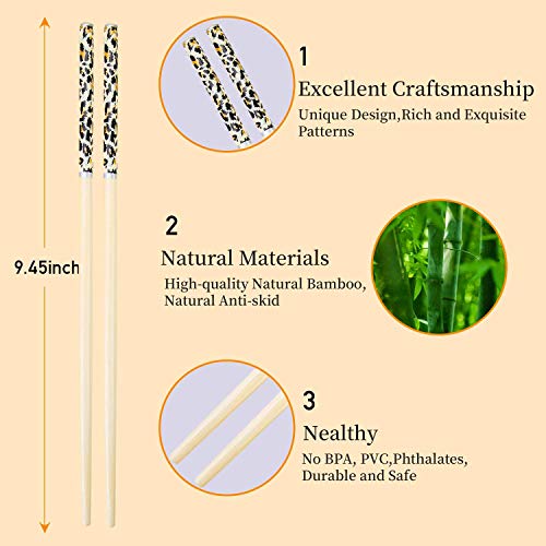 INKULTURE 10 Pairs Reusable Bamboo Wooden Chopsticks Dishwasher Safe Lightweight Easy to Use - Image 3