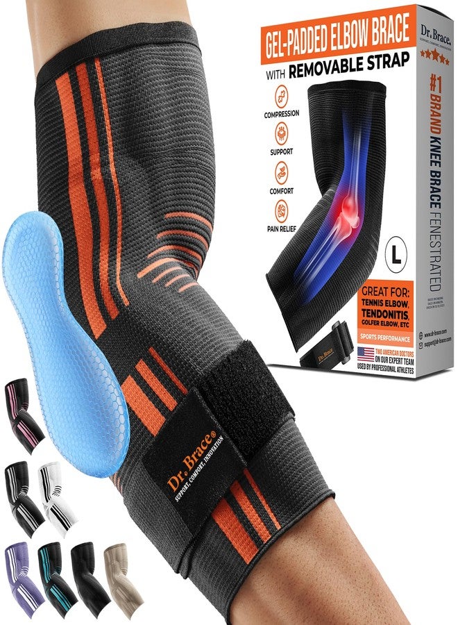 DR. BRACE® Elite Elbow Brace Support, Breathable Elbow Compression Sleeve with Gel Pad for Golfer's, Tennis Elbow & Tendonitis Treatment & Pain Relief 2024 (Grey-Orange, Large) - Image 1