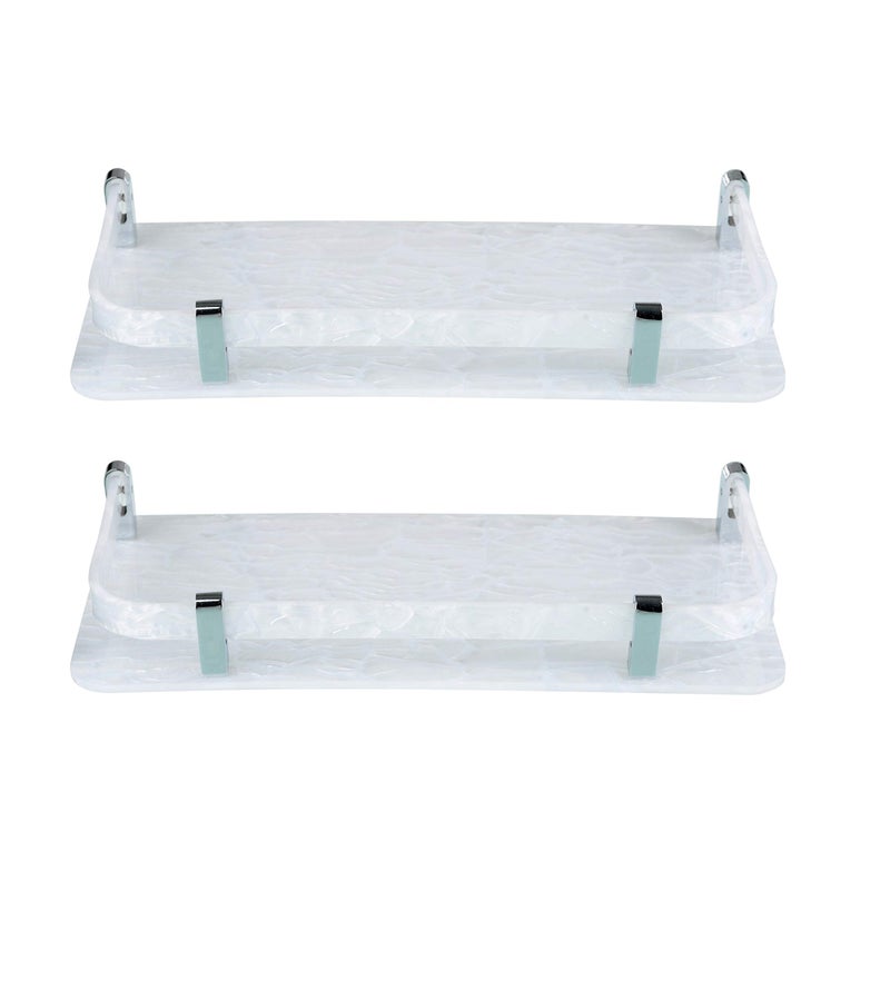 Spiry Marble Design 12x6 Inch Acrylic Wall Mount Bathroom Shelf(Set of 2) (White) - Image 1