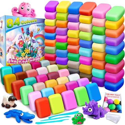 ESSENSON Magic Clay Air Dry Clay 84 Colors Modeling Clay for Kids with Tools Soft Ultra Light Toys Gifts for Age 3 4 5 6 7 8 Years Old Boys Girls Kids - Image 1