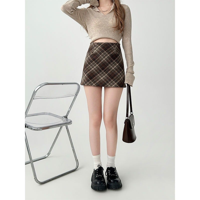 Small Plaid Woolen A- Line Skirt Women'S Autumn Plus Size Chubby Girl High Waist Slim Arm Skirt - Image 1
