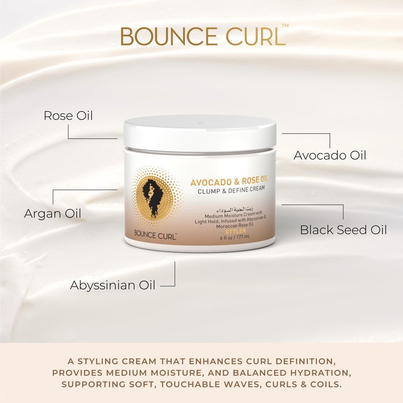 Bounce Curl Avocado & Rose Oil Clump and Define Cream, Enhance and Define Wavy, Curly, and Coily Hair, 6 oz - Image 4
