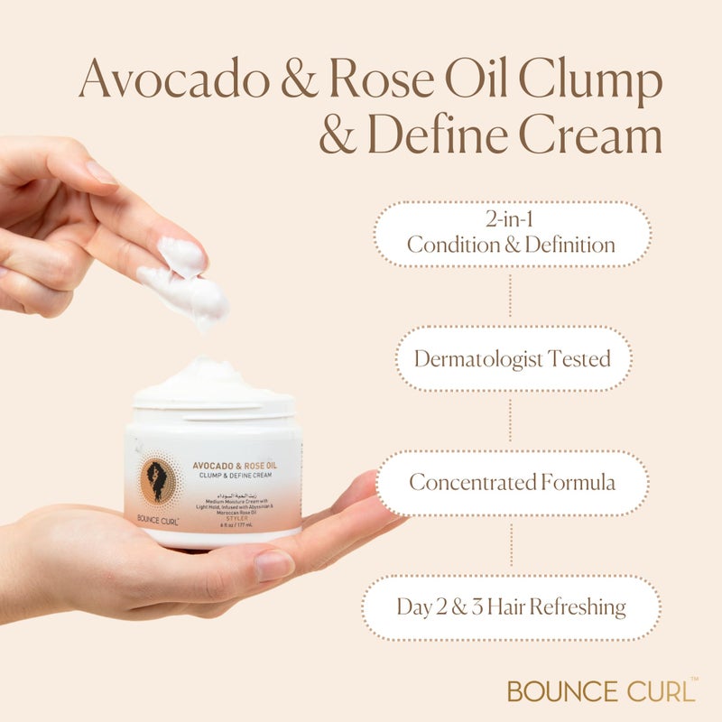 Bounce Curl Avocado & Rose Oil Clump and Define Cream, Enhance and Define Wavy, Curly, and Coily Hair, 6 oz - Image 2