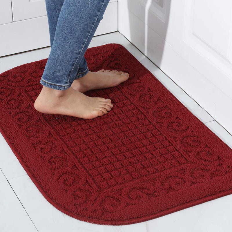 COSY HOMEER COSY HOMEER 27X18 Inch Anti Fatigue Kitchen Rug Mats are Made of 100 Polypropylene Half Round Rug Cushion Specialized in Anti Slippery and Machine Washable Burgundy 1 pc