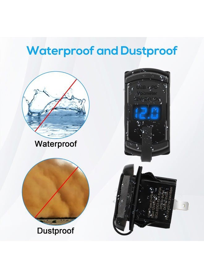 Linkstyle 2PCS 12V USB Outlet, 55W PD USB-C Port & 36W QC3.0 USB-A Port Charger Socket, LED Digital Voltmeter, for Car Marine - Image 4