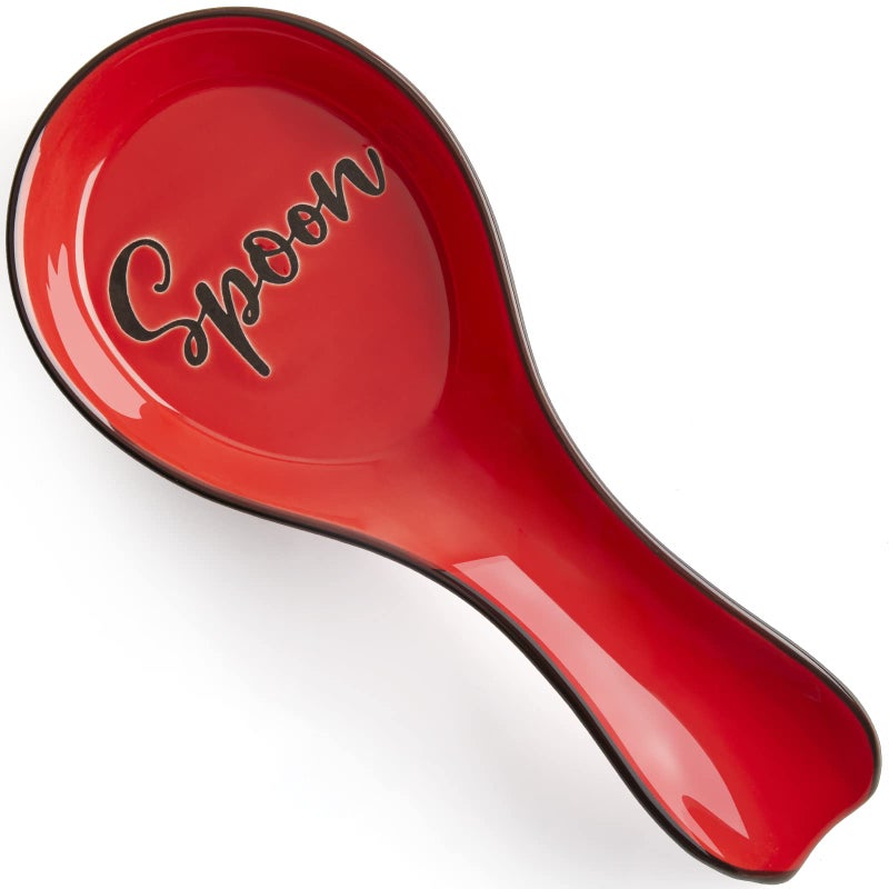 Ceramic Spoon Rest for Stove Top DAYYET Large Spoon Holder Spoon Rest for Kitchen Counter Utensil Rest for Ladles Spatula Tong Red Kitchen Decor and Accessories