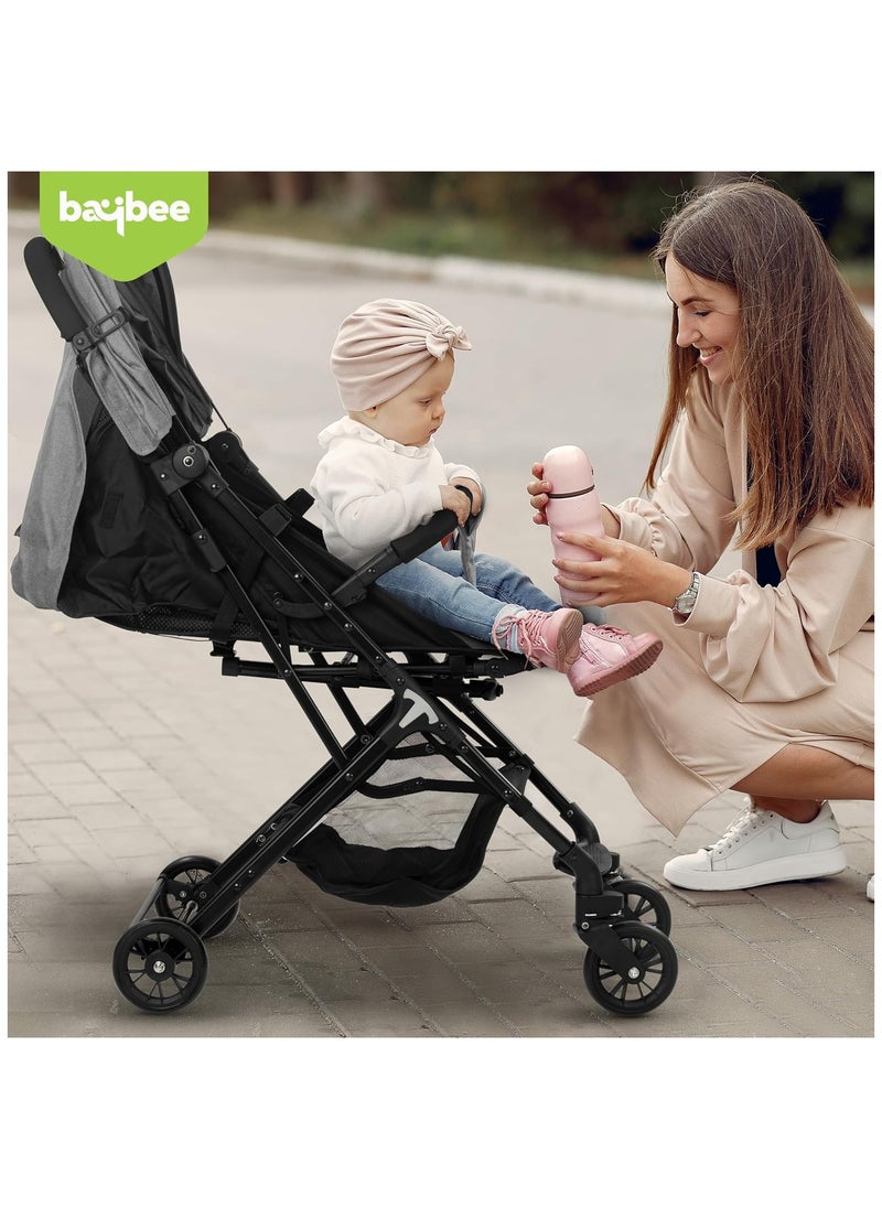BAYBEE Foldable Cabin Baby Stroller Pram for Baby with Metal Frame, 3-Position Adjustable Seat & Canopy, Bassinet, Parent Handle, 5 Point Safety Belt, Stroller for Kids Toddler 0 to 3 Years Boy Girl Grey  - Image 2