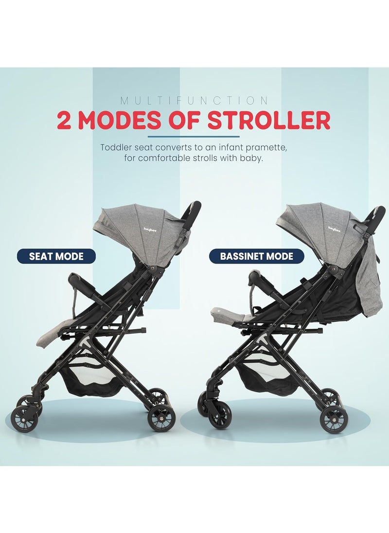 BAYBEE Foldable Cabin Baby Stroller Pram for Baby with Metal Frame, 3-Position Adjustable Seat & Canopy, Bassinet, Parent Handle, 5 Point Safety Belt, Stroller for Kids Toddler 0 to 3 Years Boy Girl Grey  - Image 3