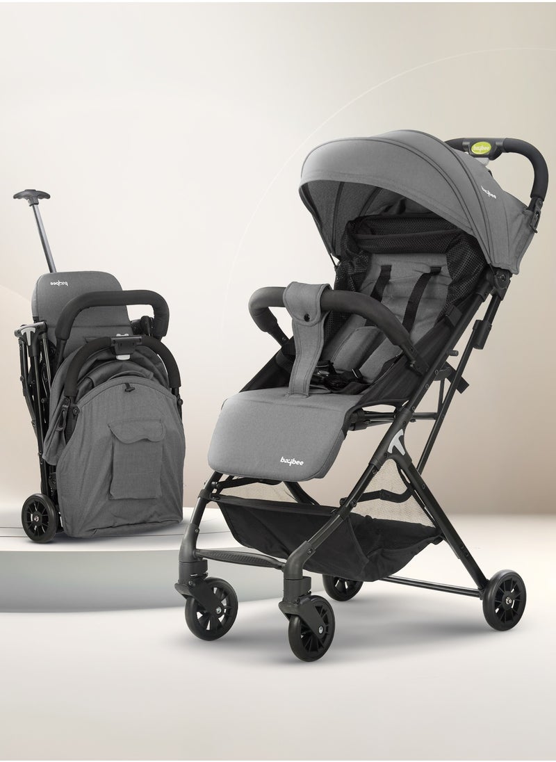 BAYBEE Foldable Cabin Baby Stroller Pram for Baby with Metal Frame, 3-Position Adjustable Seat & Canopy, Bassinet, Parent Handle, 5 Point Safety Belt, Stroller for Kids Toddler 0 to 3 Years Boy Girl Grey  - Image 1