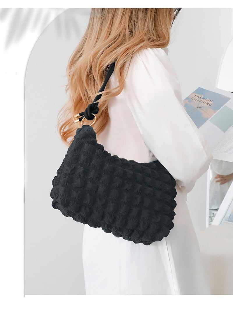 KASTWAVE Shoulder Bags, Women Fashion Handbags, Handbag Single Shoulder Bag, Practical and Stain Resistant Black Plaid Design for Work, School, Shopping, Travel, Black - Image 2