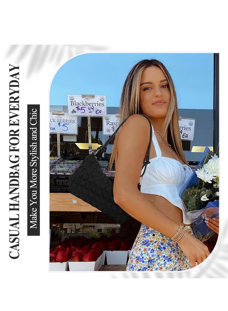 KASTWAVE Shoulder Bags, Women Fashion Handbags, Handbag Single Shoulder Bag, Practical and Stain Resistant Black Plaid Design for Work, School, Shopping, Travel, Black - Image 5