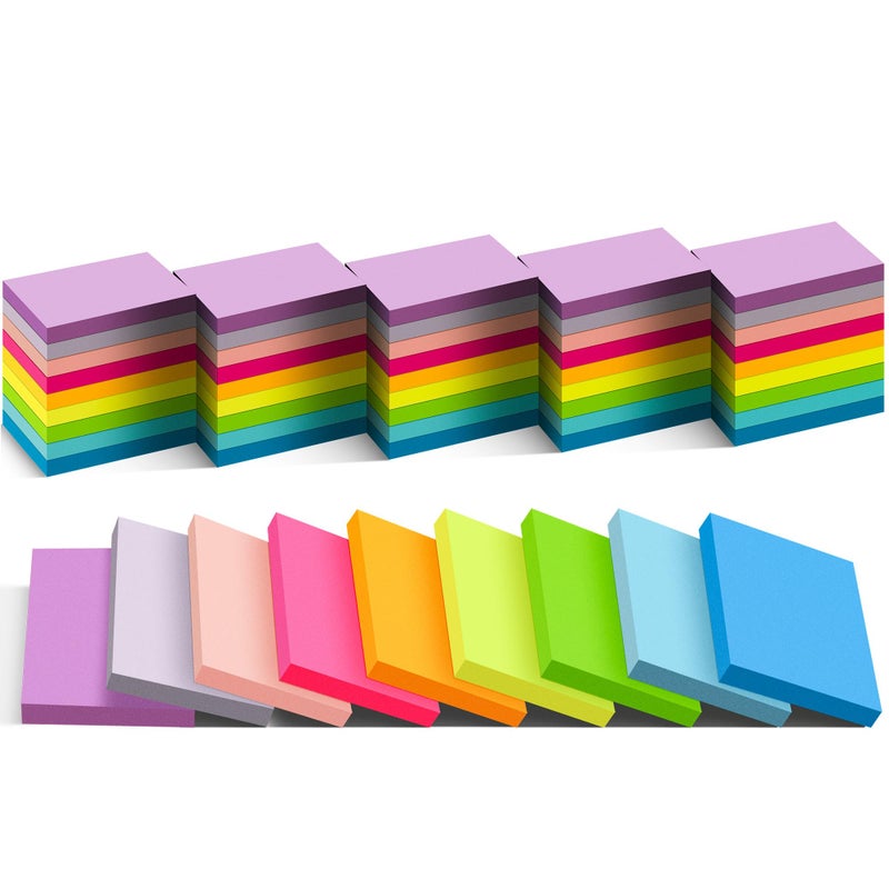 TKTB (54 Pads) Mini Sticky Notes 1.5x2 in, 9 Colors Bright Strong Adhesive Post, Suitable for School, Home, Office, Clean Removal - Image 1