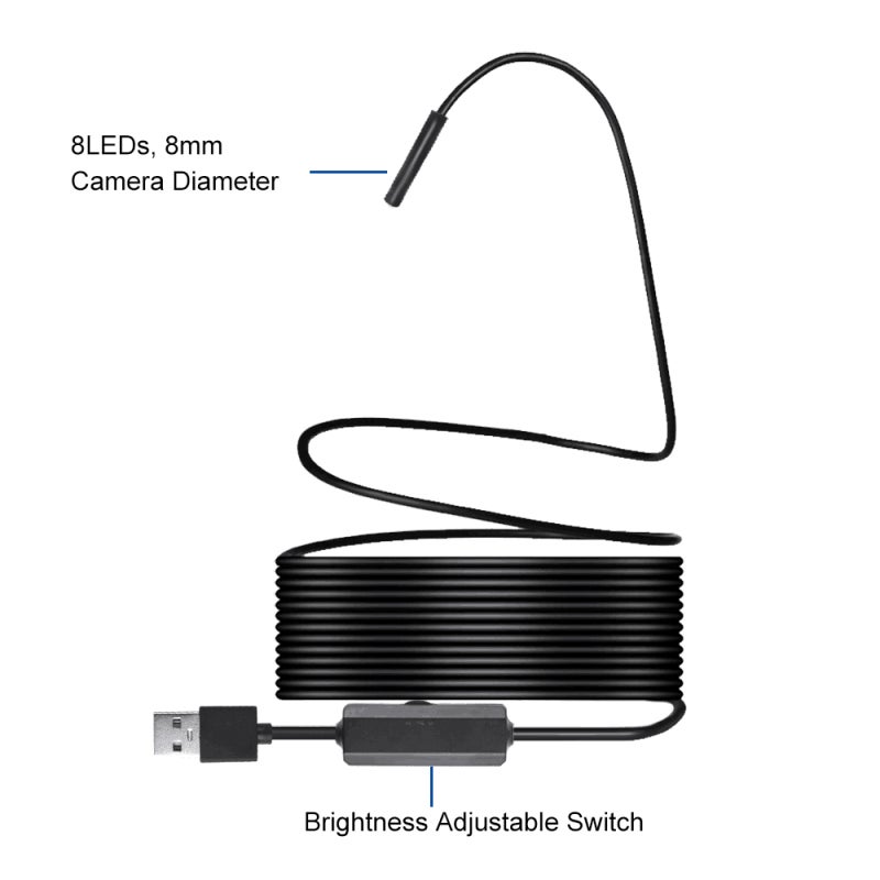 USB Endoscope: 2m Hard Wire, IP67 Waterproof, Adjustable 8 LED Lights - Durable, Easy Operation Inspection Camera for Automobile, Pipeline, Air Conditioning Inspection, Object Search & Daily Use - Image 2