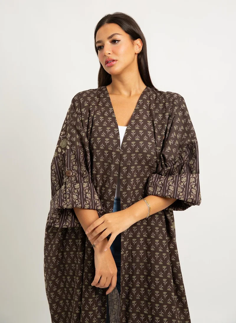 Kaafmeem Taupe Flora Bohemian Abaya