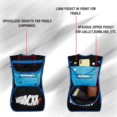 Whackk Whizz Running Bag |Unisex Camping & Hiking | Hydration Pouch Compartment w. Connecting Water ducts Pockets |Exercise & Fitness|Motorcycle Trekking Outdoor (Blue Black) - Image 2