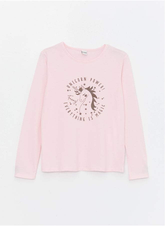 LC WAIKIKI - Crew Neck Printed Long Sleeve Girl T-shirt - Image 1