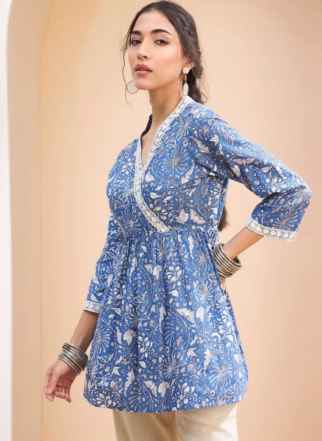 ساسافراس Floral Printed V-Neck Kurti for Women