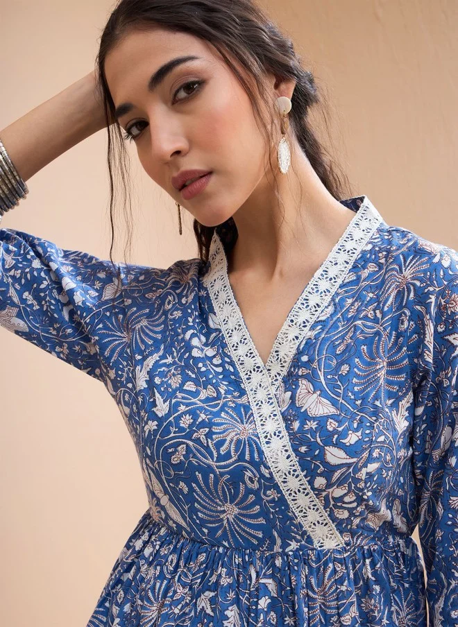 ساسافراس Floral Printed V-Neck Kurti for Women