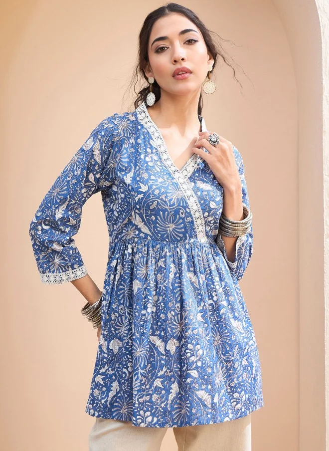 ساسافراس Floral Printed V-Neck Kurti for Women